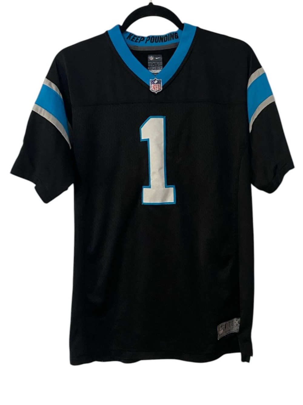 Nike Black and Teal NFL NEWTON Jersey Neck Label XL